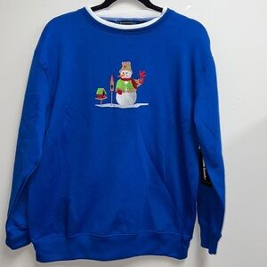 Bobbie Brooks Blue Embroidered Holiday Christmas Winter Snowman Sweater